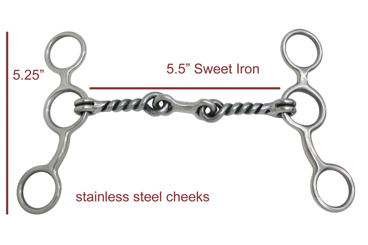 Junior Cow Horse Short Shank Stainless Steel Dogbone Twisted Gag Bit