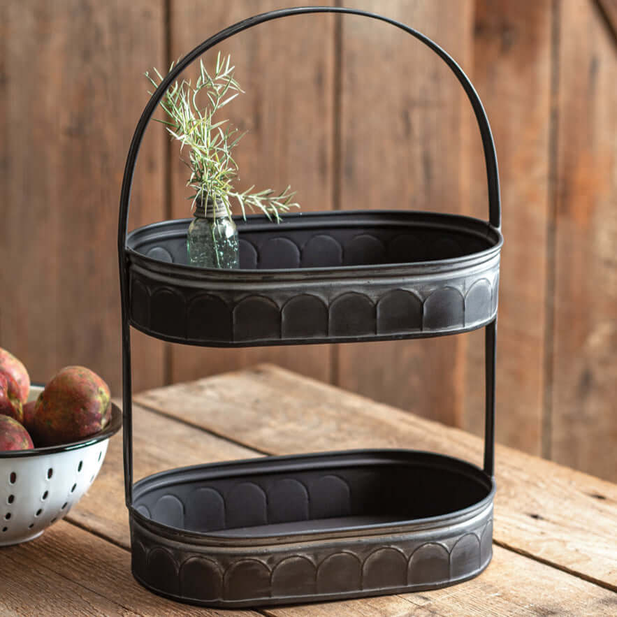 Vintage Farmhouse Black Galvanized Tiered Tray Organizer
