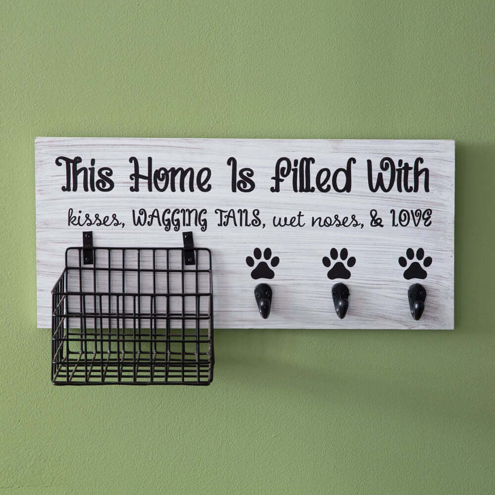 Dog Leash Organizer with Hooks and Basket