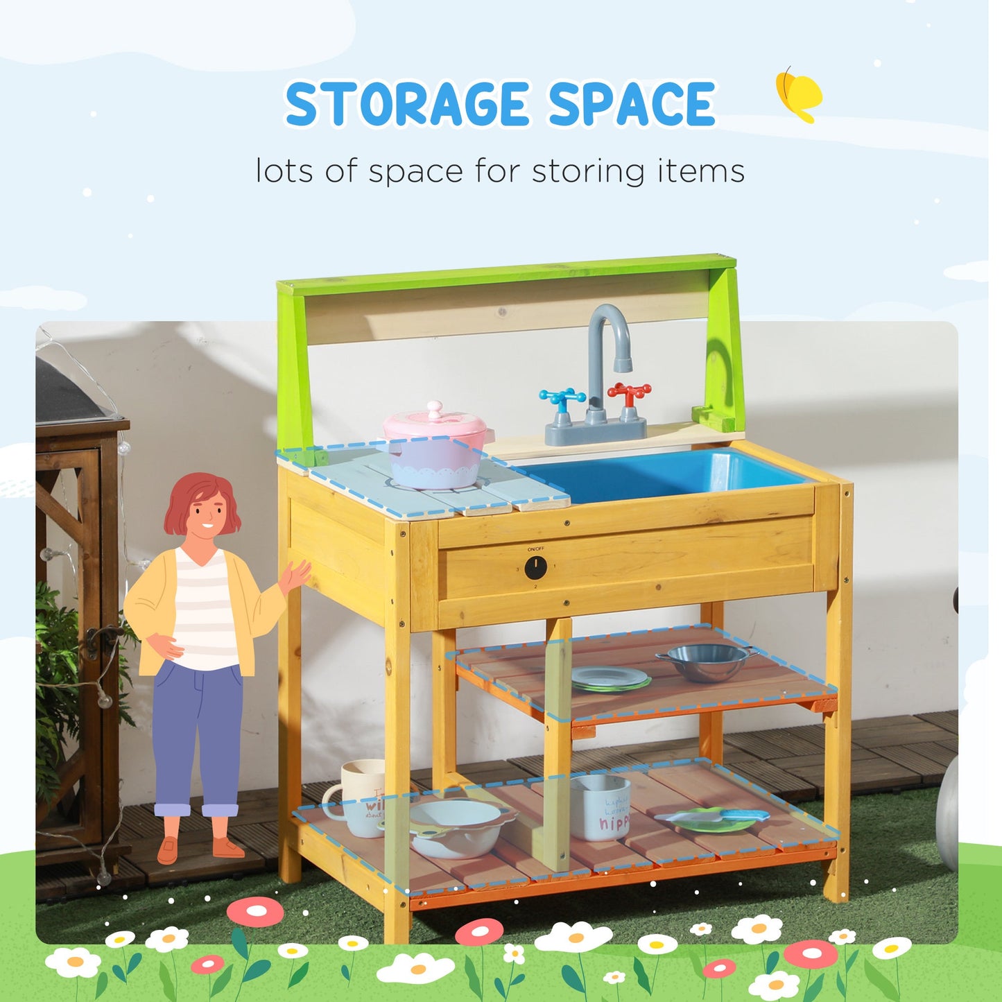 Outsunny Wooden Mud Kitchen Playset