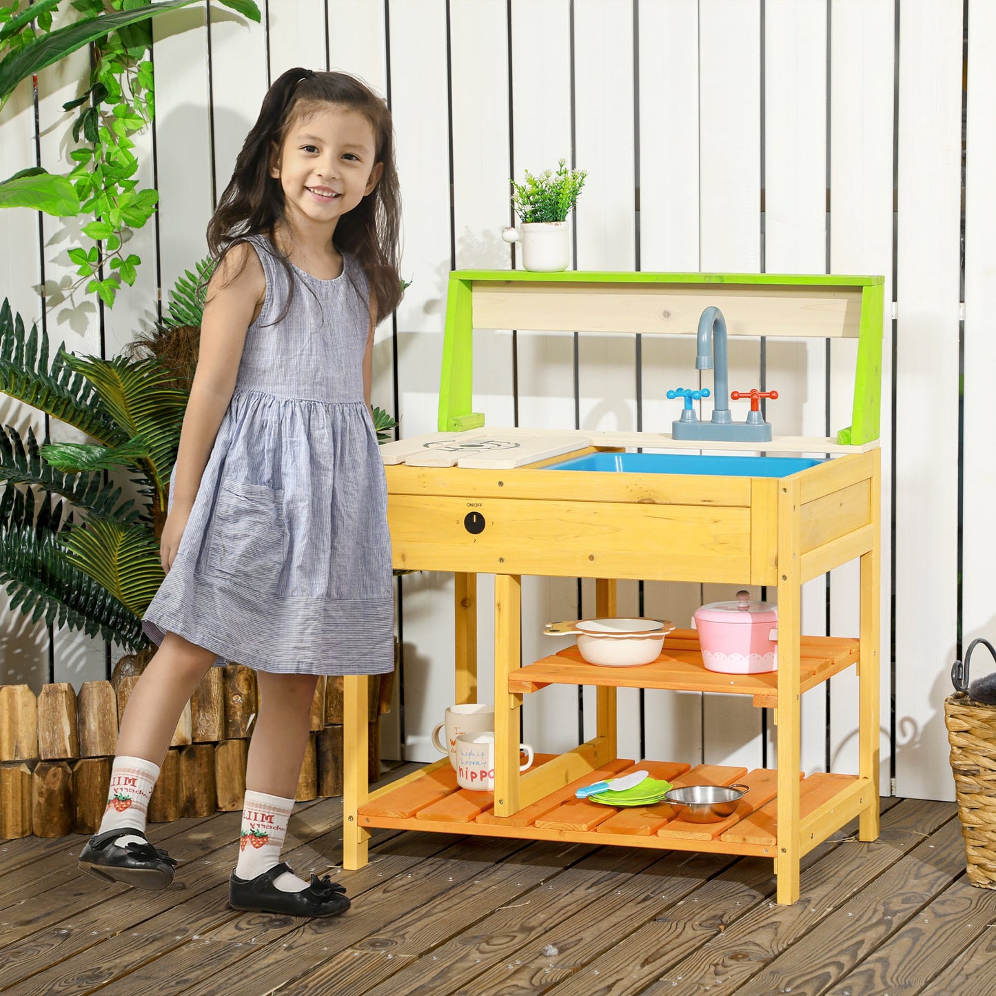 Outsunny Wooden Mud Kitchen Playset