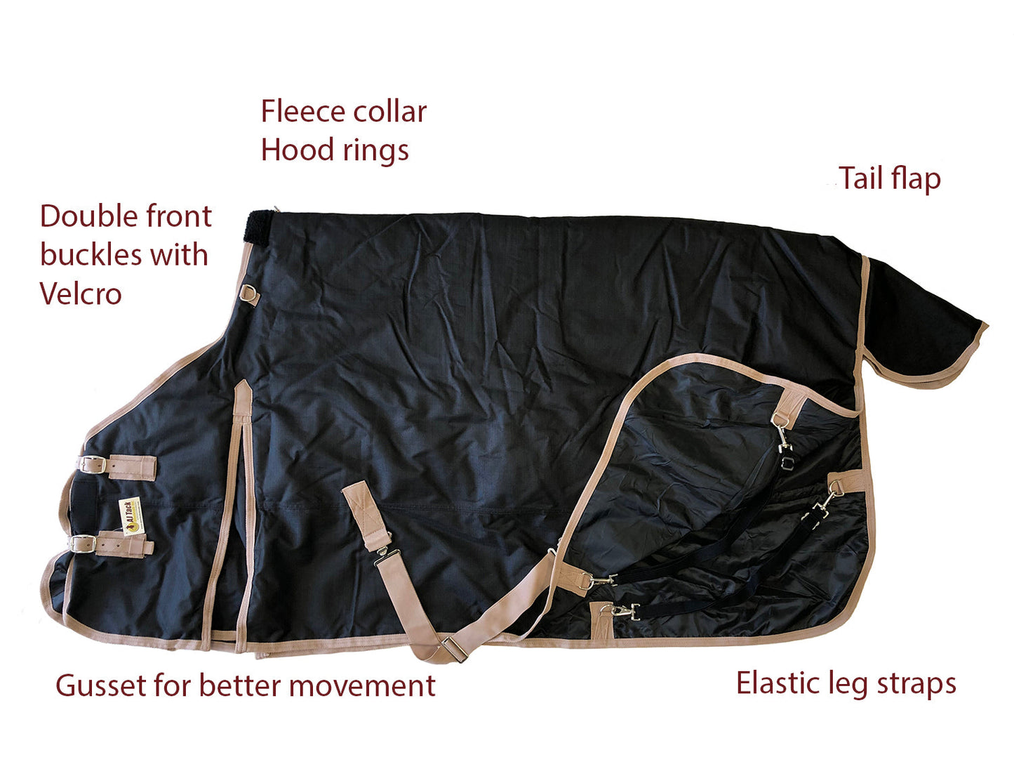 1200D Horse Turnout Blanket with Storage Bag - Black