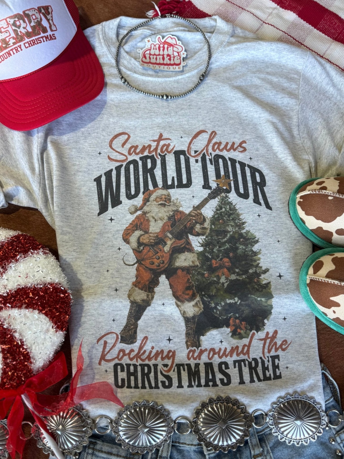 Santa Rocking Around The Christmas Tree Graphic Tee