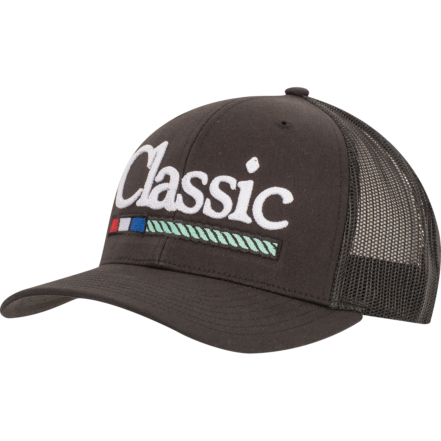 CLASSIC-Trucker Snapback Cap, Chain Stitch Logo - Black