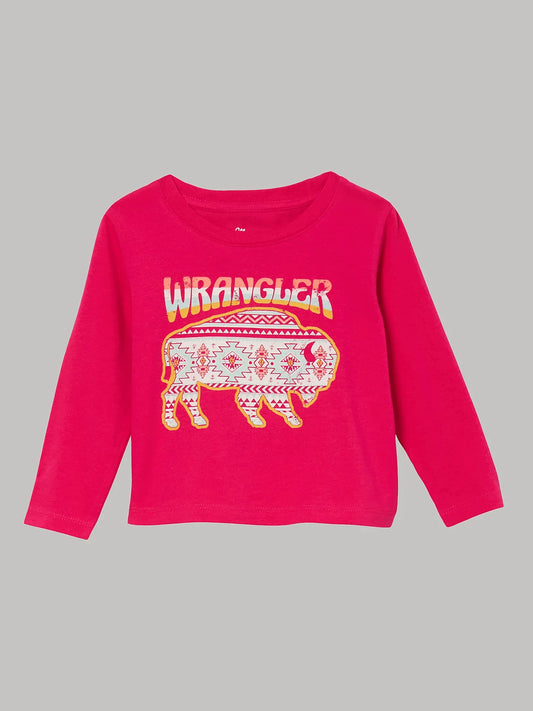 Little Girl's Wrangler Bison Long Sleeve Tee