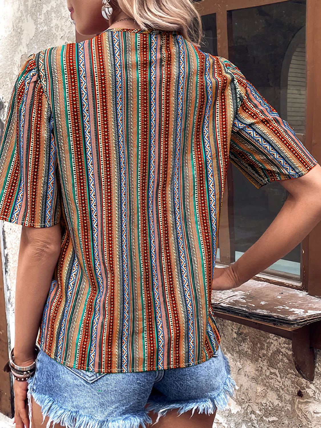 Corrie Opaque V-Neck Button-Up Short Sleeve Top