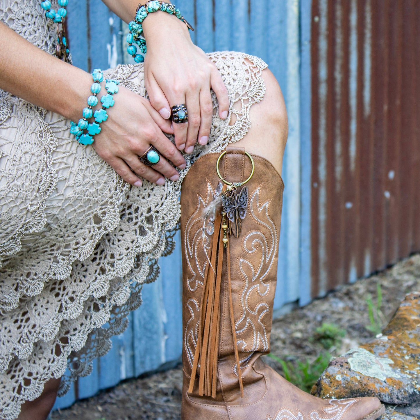 Turquoise Cross Beaded Stretch Bracelet 811a