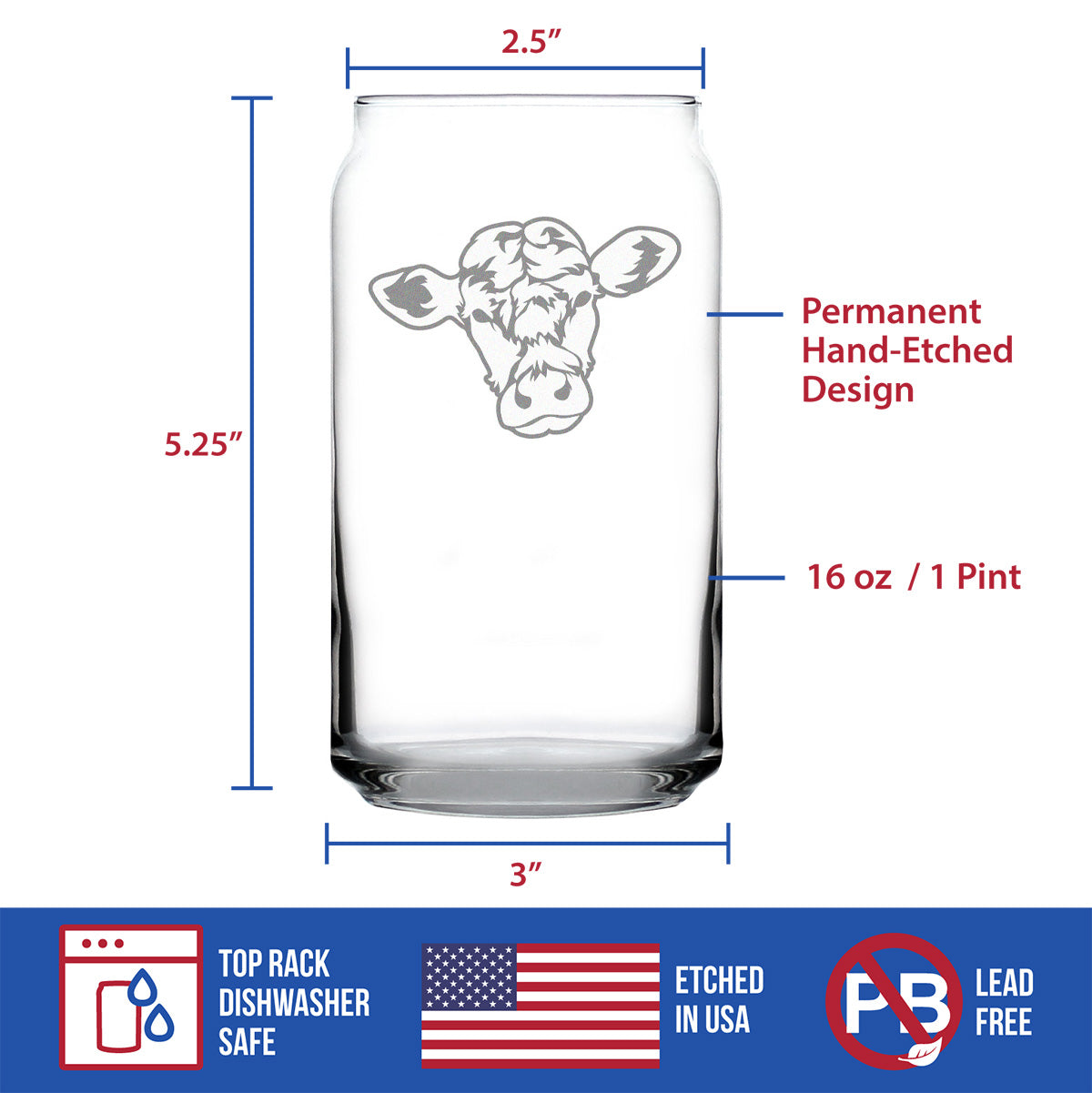 Cow Face Beer Can Pint Glass