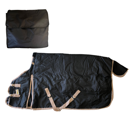 1200D Horse Turnout Blanket with Storage Bag - Black
