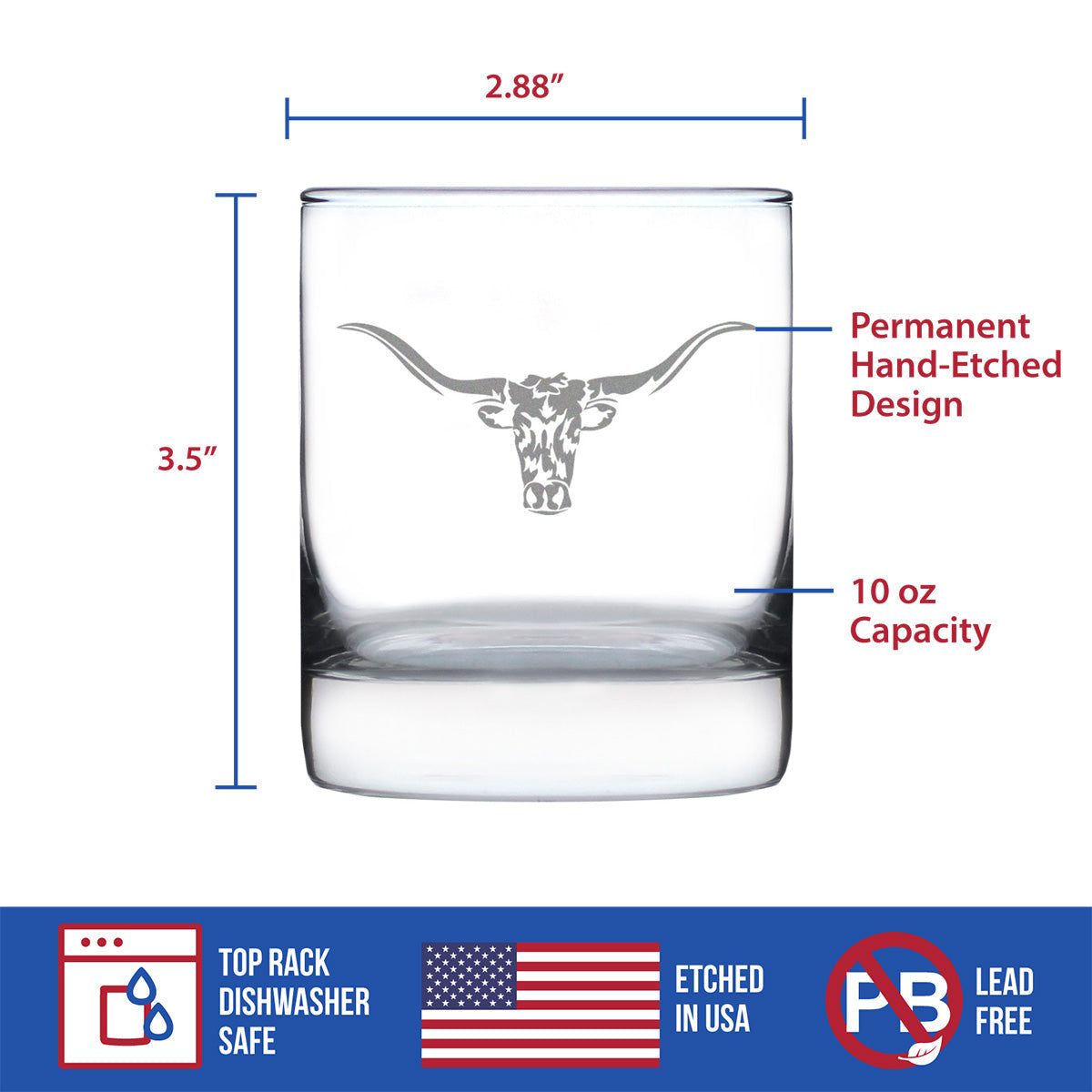 Longhorn Whiskey Rocks Glass