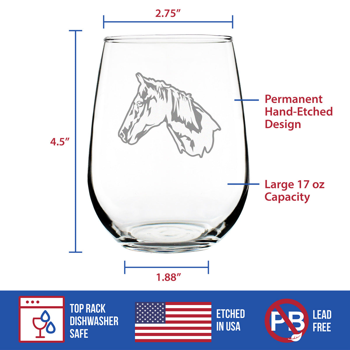 Horse Face Stemless Wine Glass