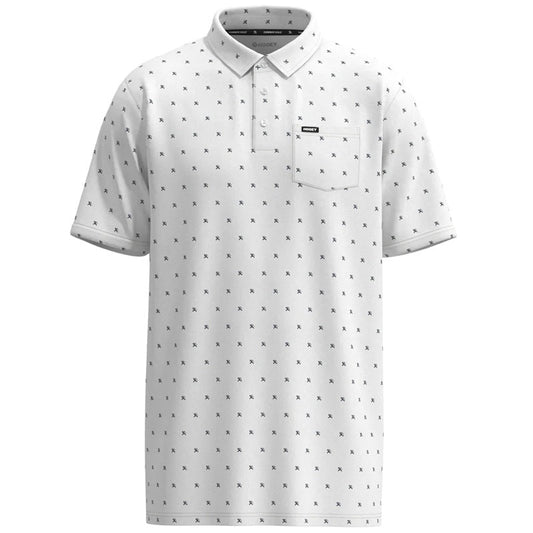 Hooey: Men's White Polo with Pocket and Navy Logo