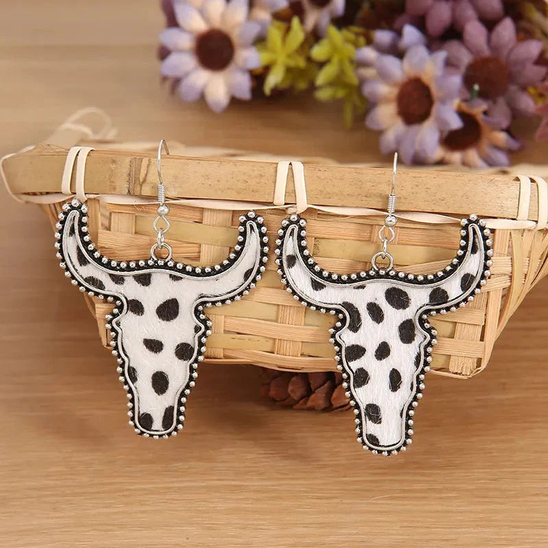 Animal Print Cow Head Earrings