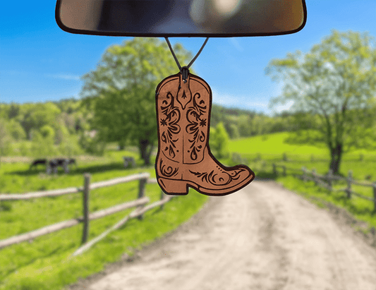 Boot w/Scroll Leather Car Freshener