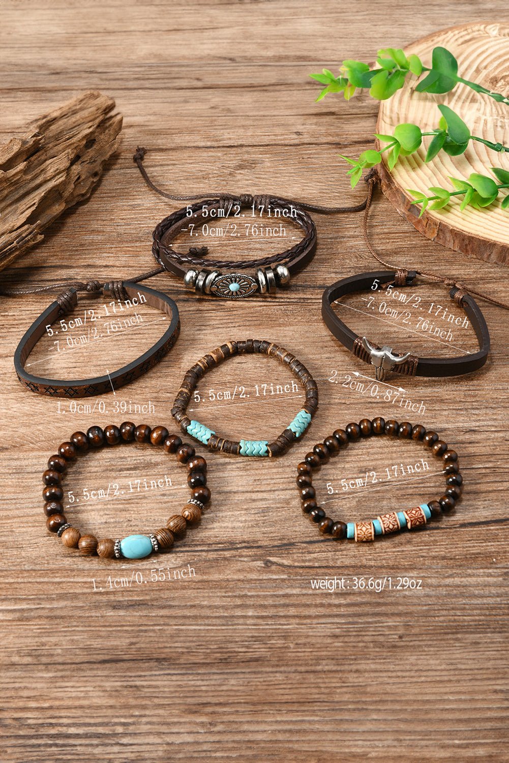 Chestnut Bull Skull Turquoise Beaded Bracelet Set