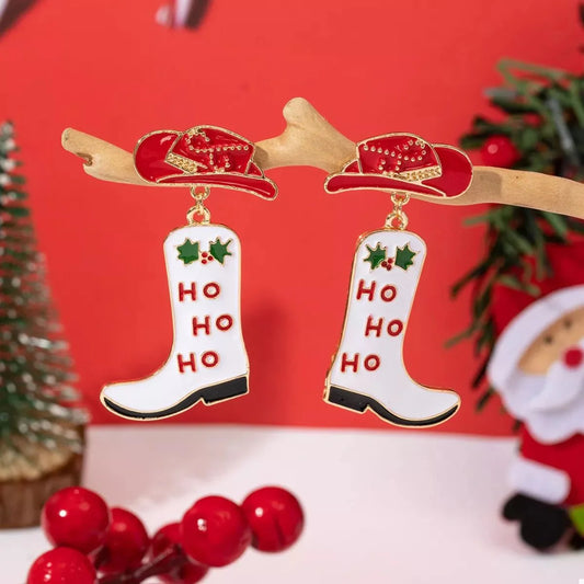 Christmas Cowboy Hat and Boot Dangle Earrings