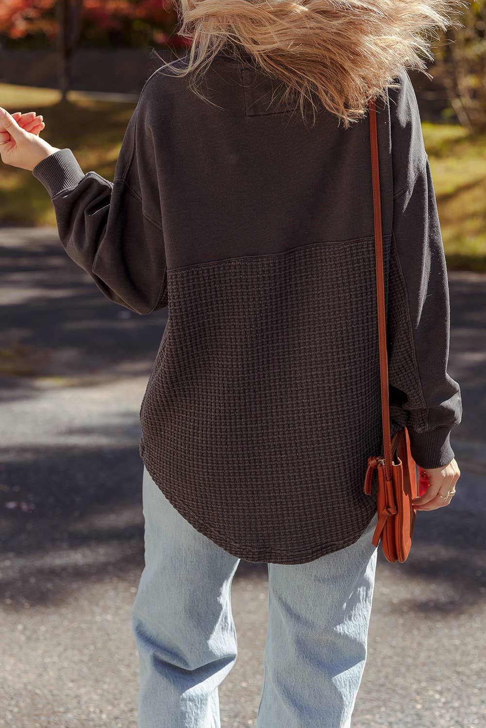 Waffle Knit Patchwork Half Zip Sweatshirt