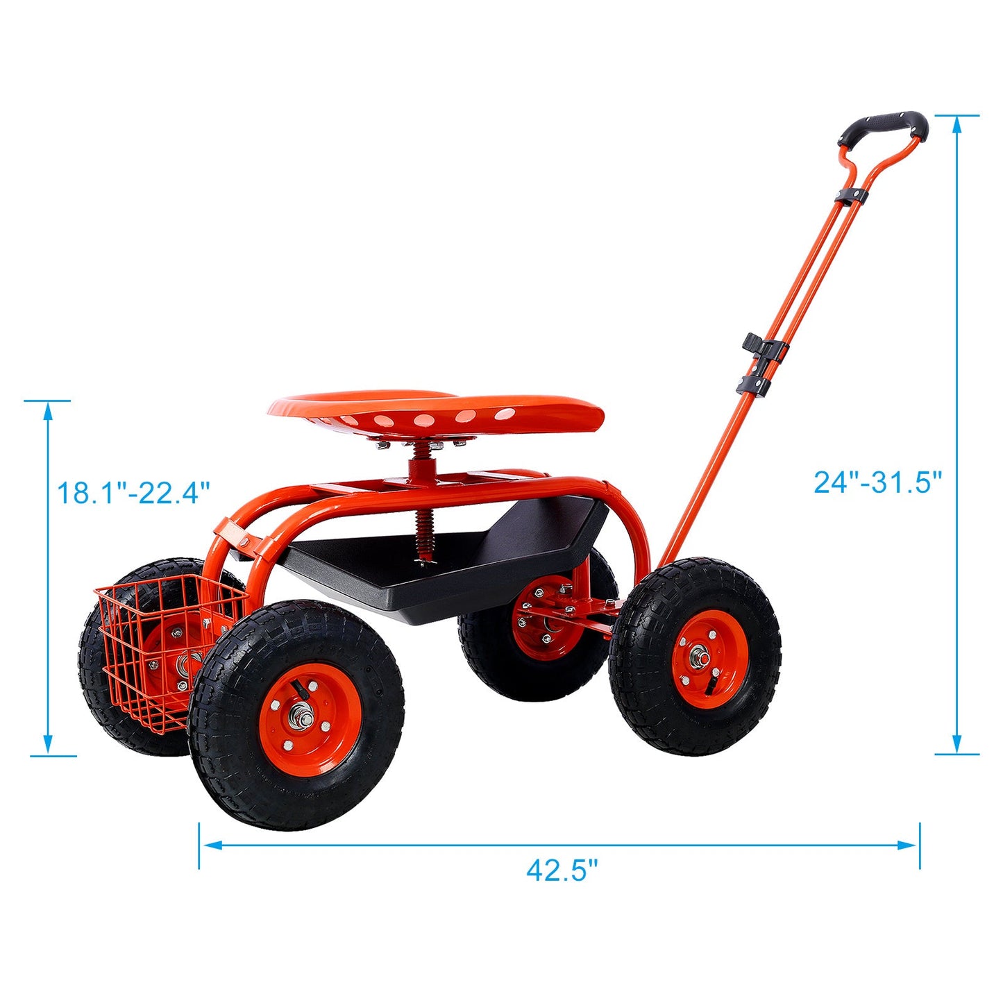 Garden Cart with Wheels & Tool Tray – Red