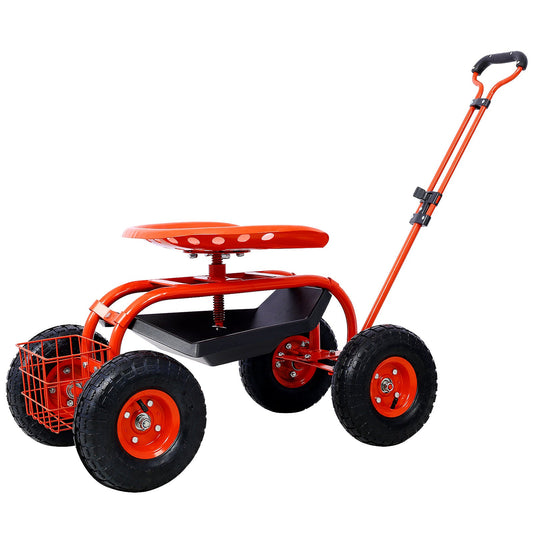 Garden Cart with Wheels & Tool Tray – Red