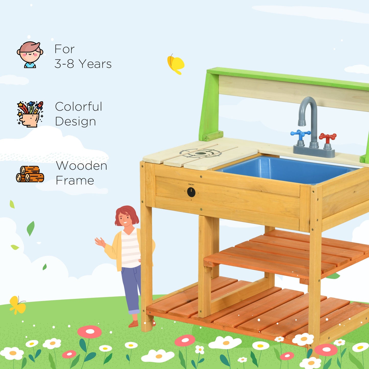 Outsunny Wooden Mud Kitchen Playset