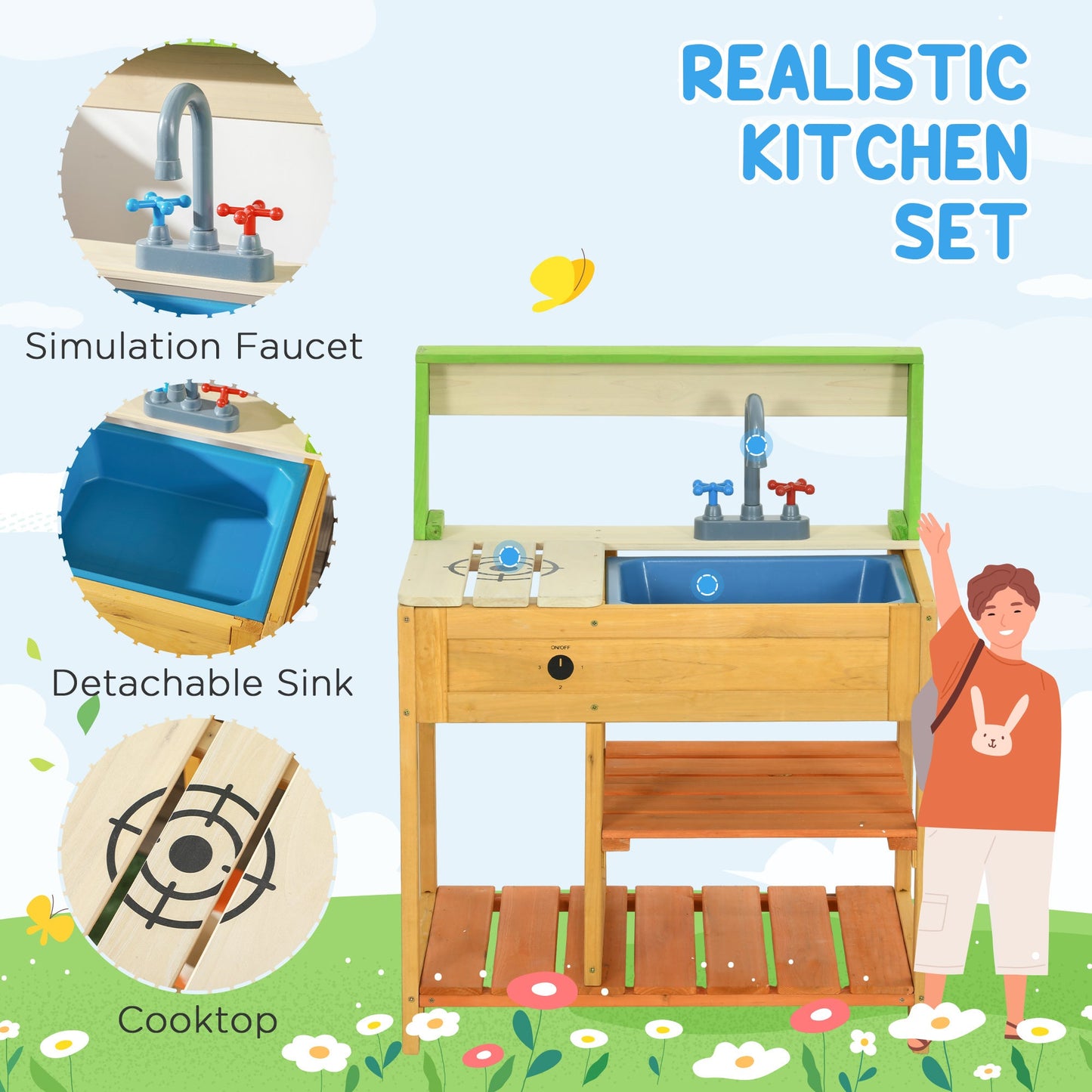 Outsunny Wooden Mud Kitchen Playset