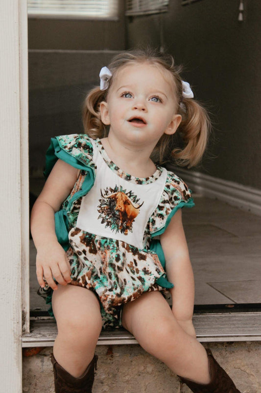 Turquoise cow romper