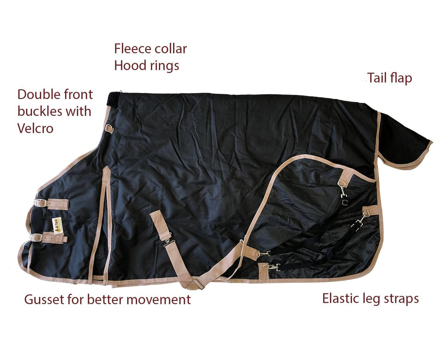 1200D Waterproof Turnout Horse Blanket 400g - Black
