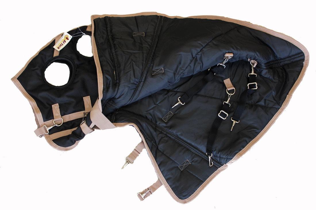 1200D Waterproof Turnout Horse Blanket with Hood - Black