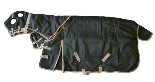 1200D Waterproof Turnout Horse Blanket with Hood - Black