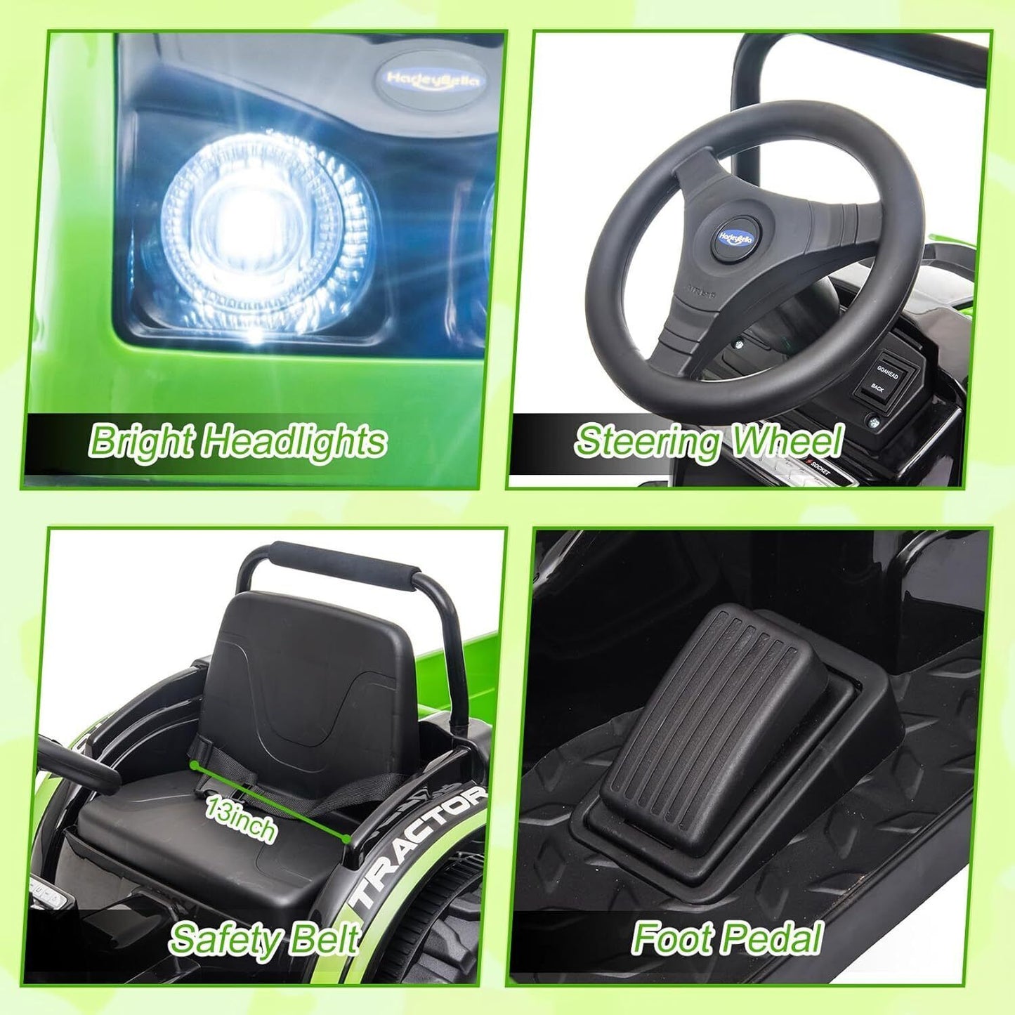 12V Battery-Powered Ride-On Tractor Car with Power Wheels and Parental Remote Control for Kids