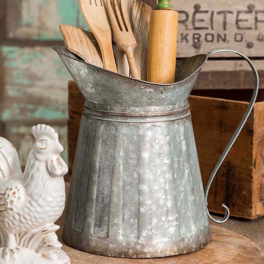 Vintage Farmhouse Galvanized Metal Pitcher Utensil Holder (Set of 2)